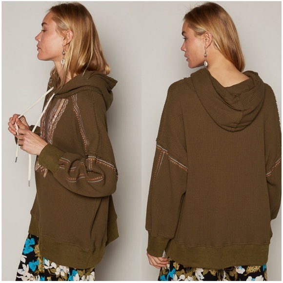 💝Boutique~⚫️POL Embroidered Mixed Media Waffle Knit Hoodie⚫️ - Picture 6 of 6